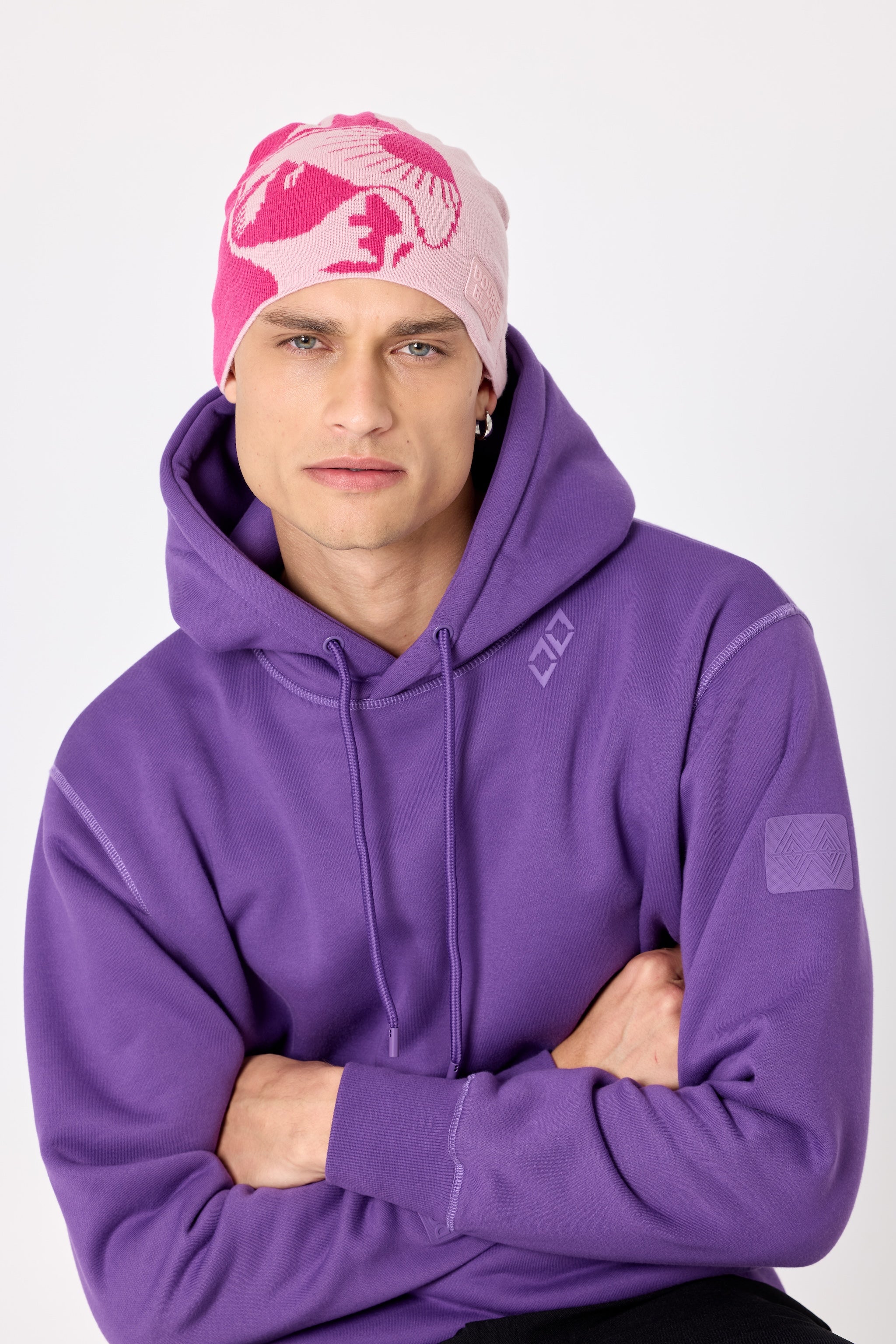 Double Black On The Mountain Beanie in Pink