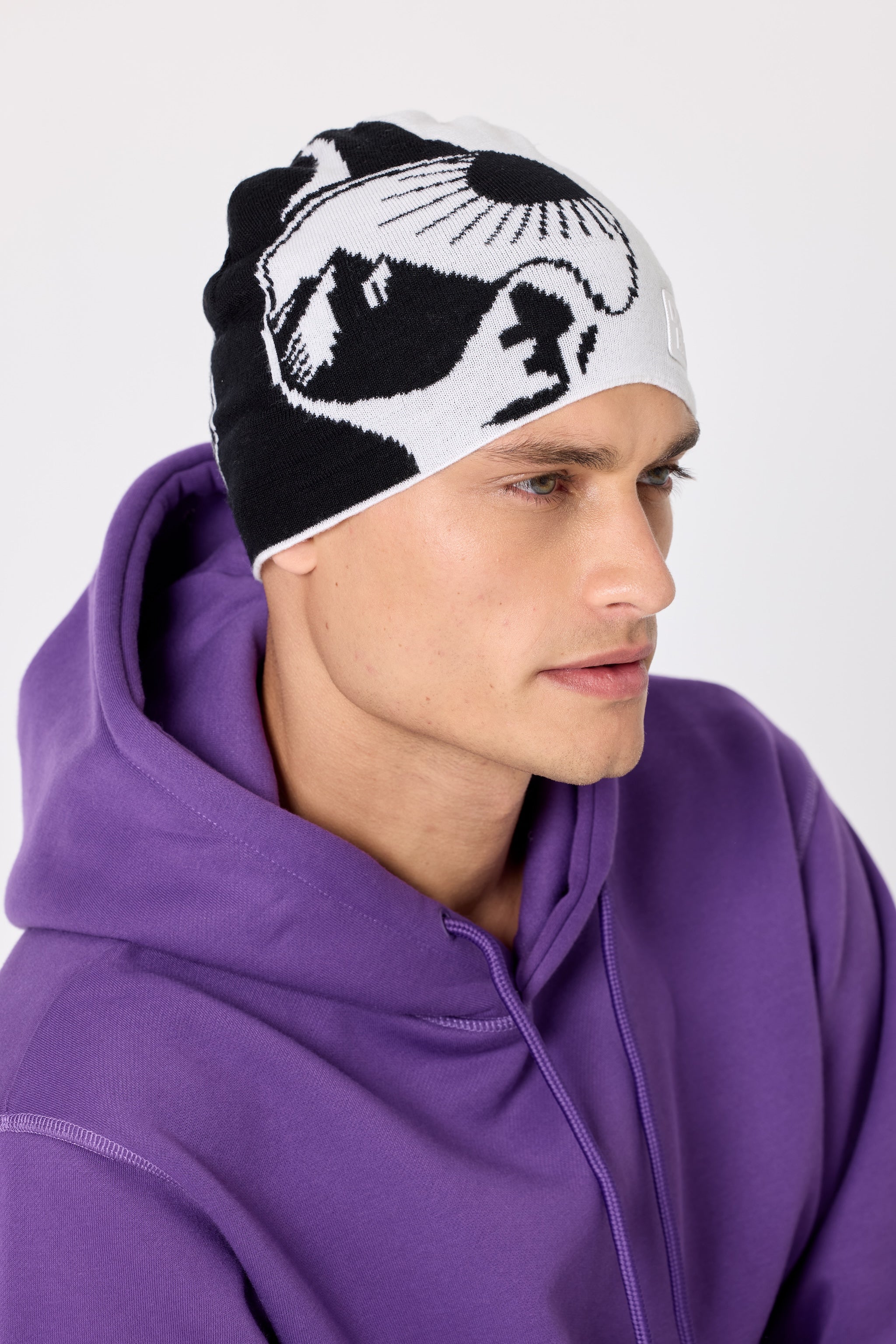 Double Black On The Mountain Beanie in Black and White
