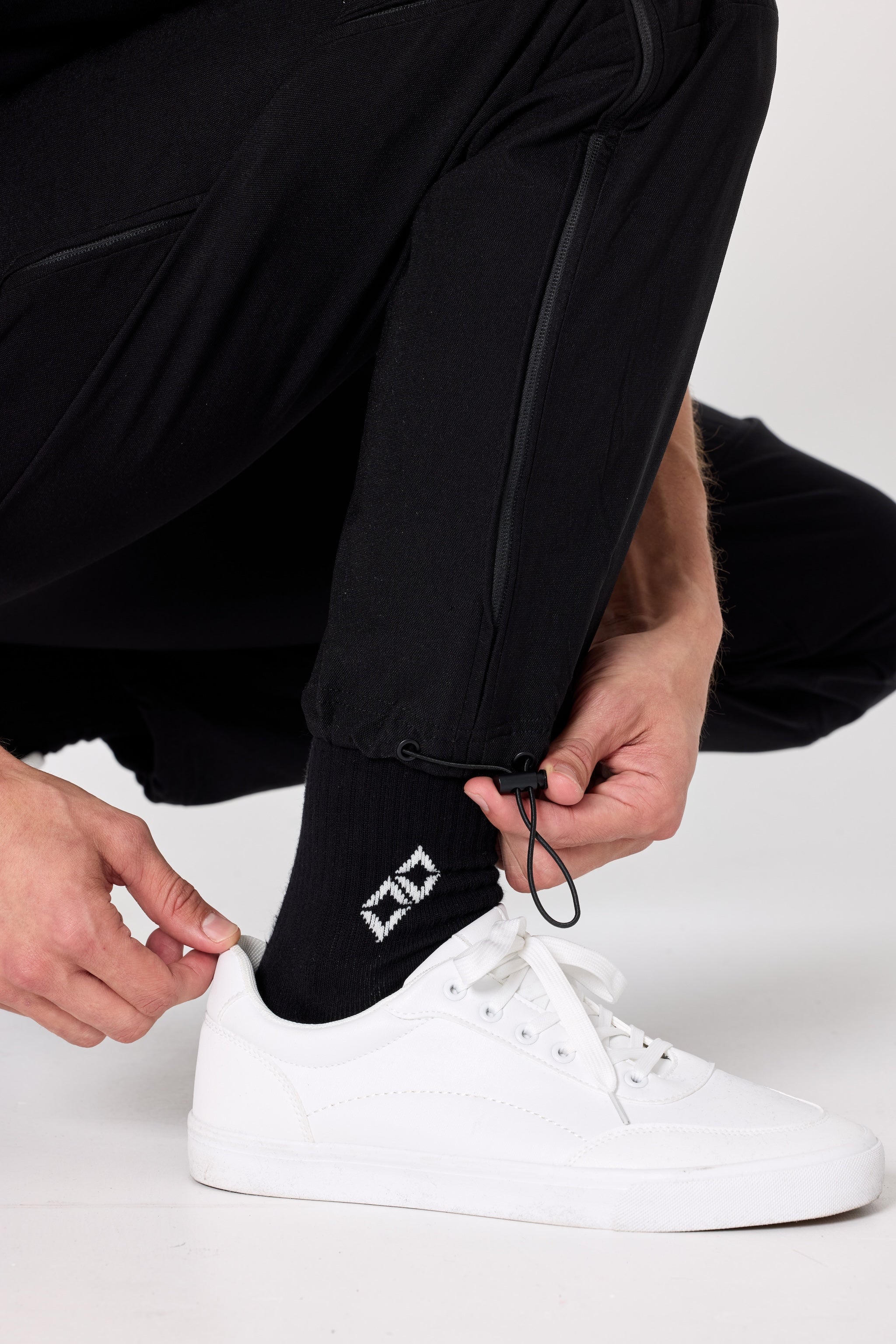 Double Black Performance Crew Socks in Black and White
