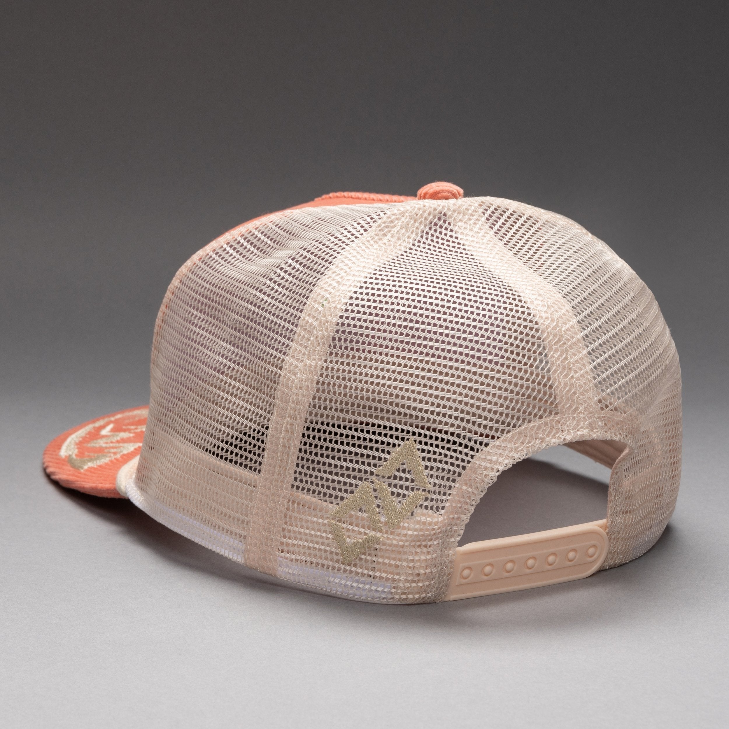 Double Black Corduroy Trucker Hat in Salmon back view