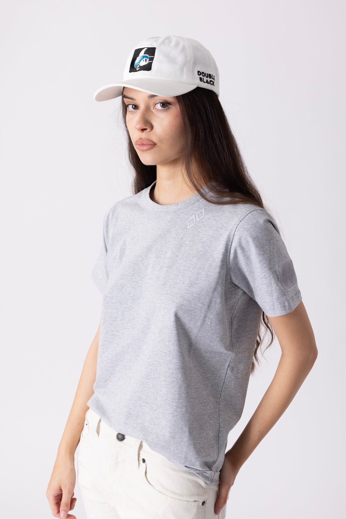 Double Black Skier Dad Hat in white