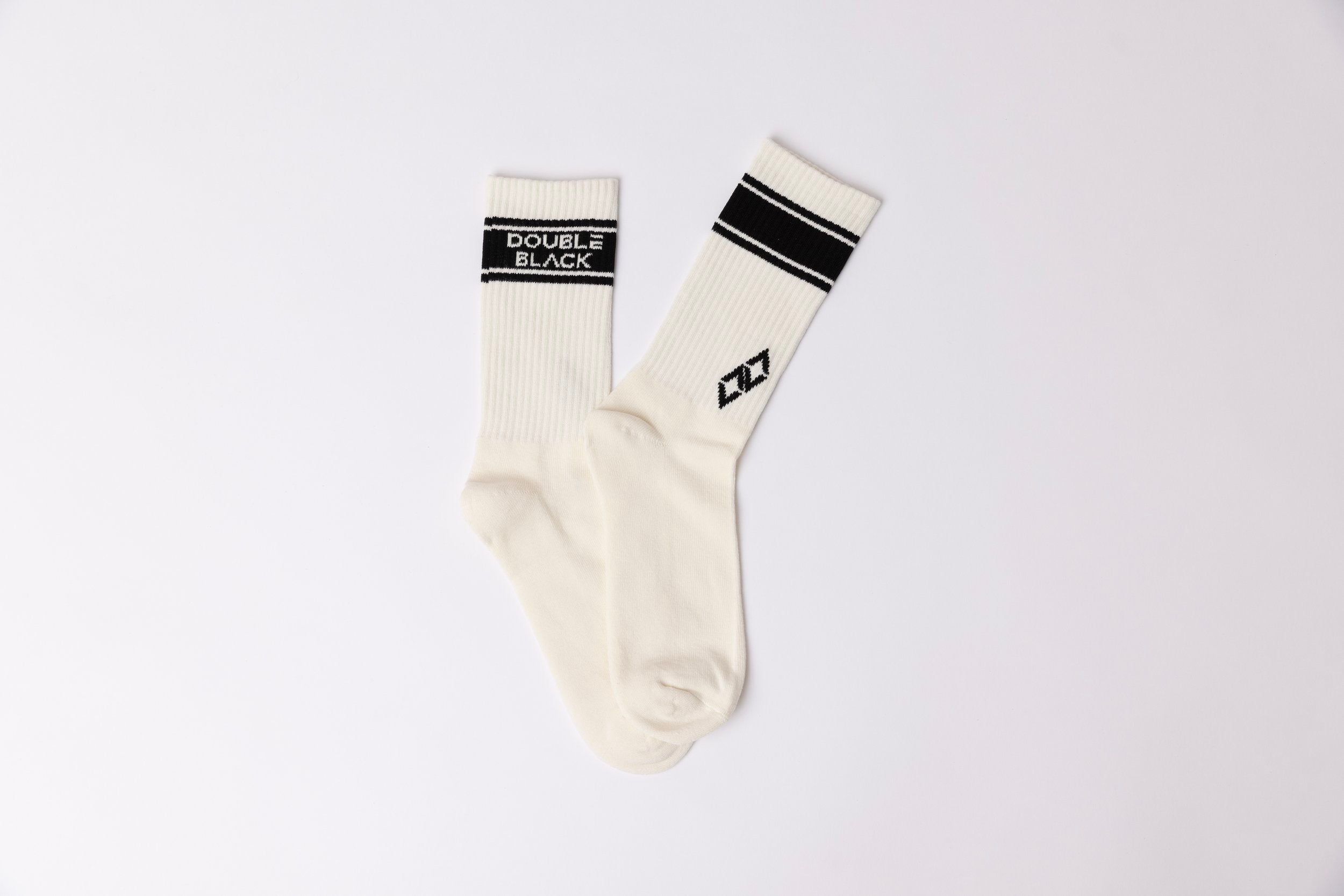 Double Black Performance Crew Socks in White and Black