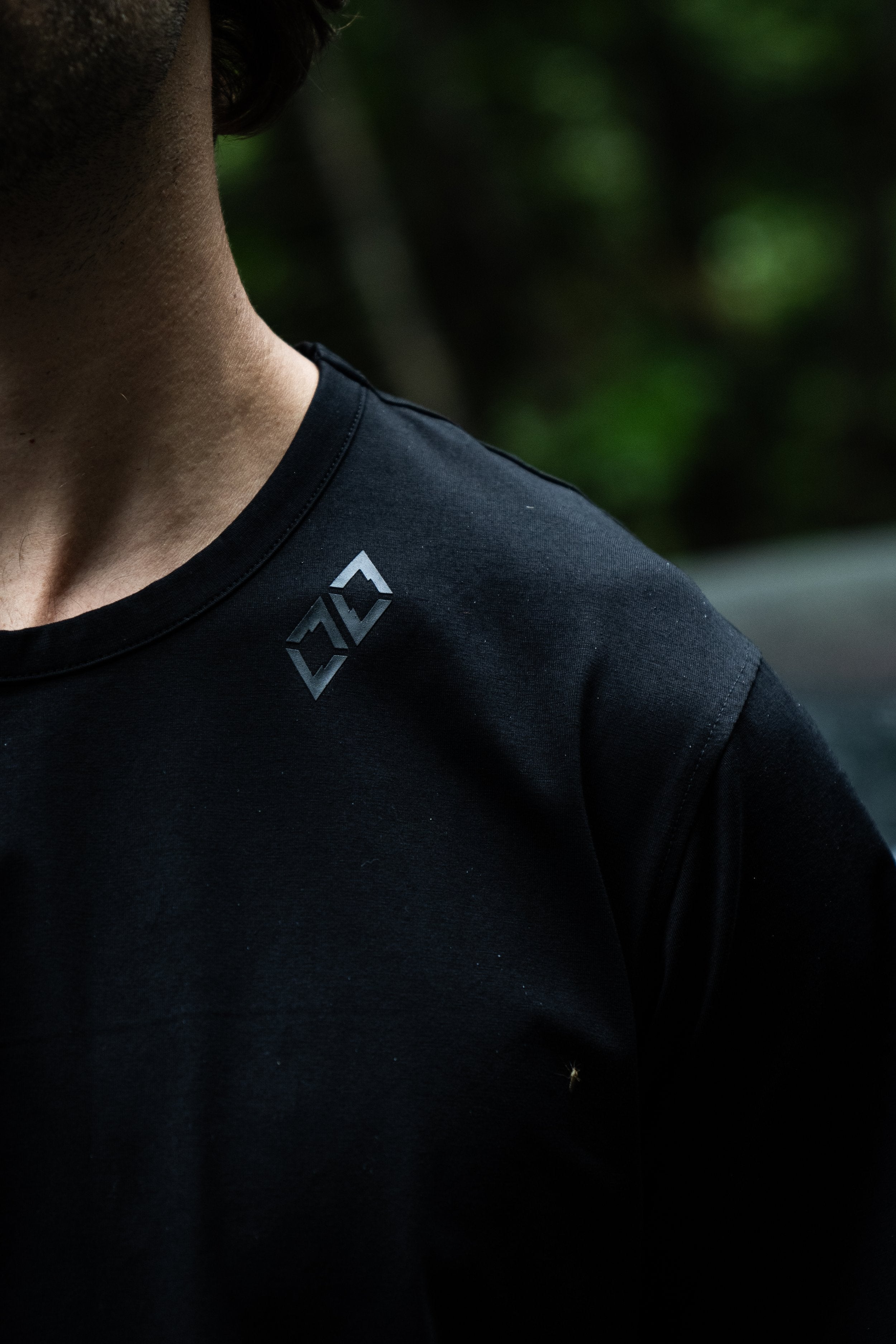 Classic Double Black Shirt in Black worn in the mountains