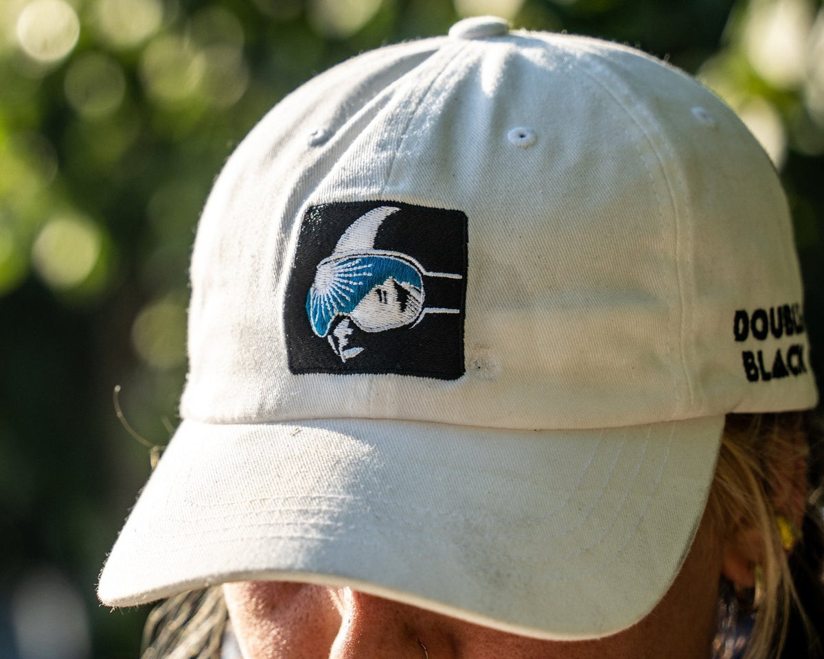 Double Black Skier Dad Hat in white