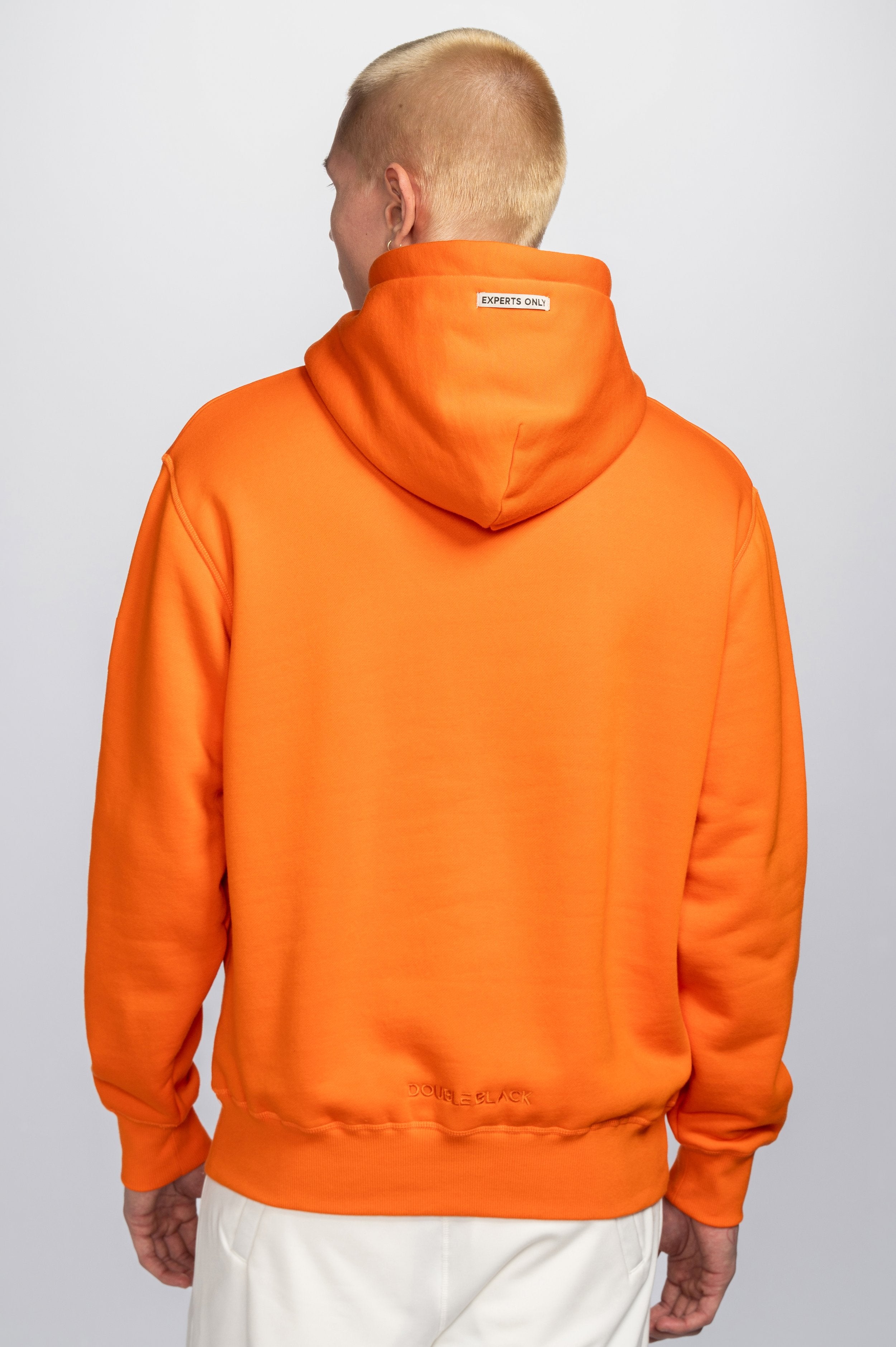 Double Black Classic Hoodie in orange back view