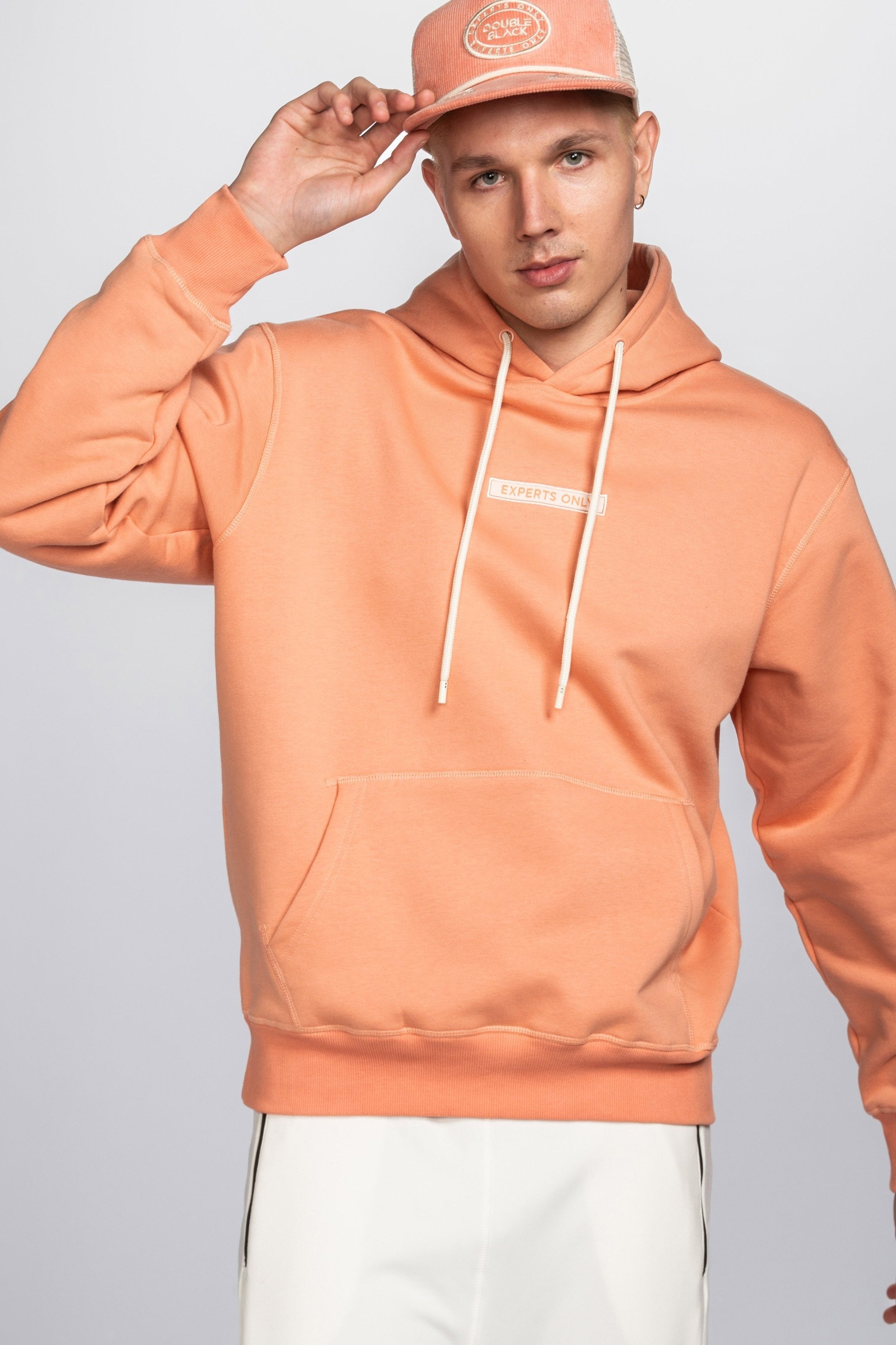 Double Black Corduroy Trucker Hat in Salmon 