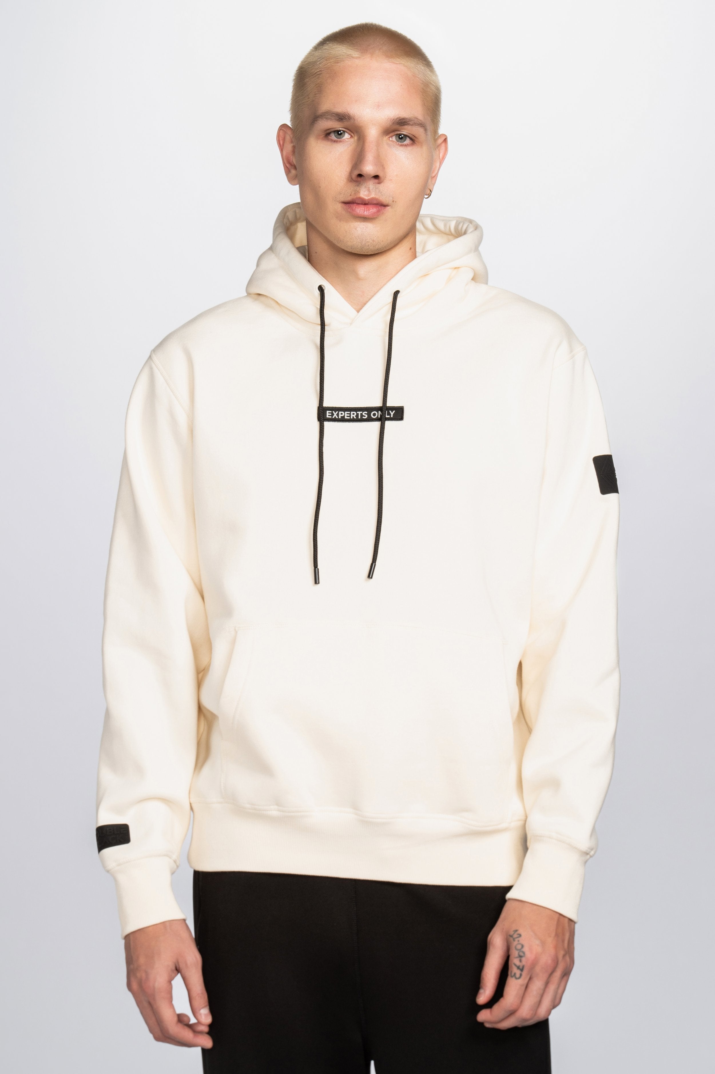Experts Only Hoodie in Cream – full front view