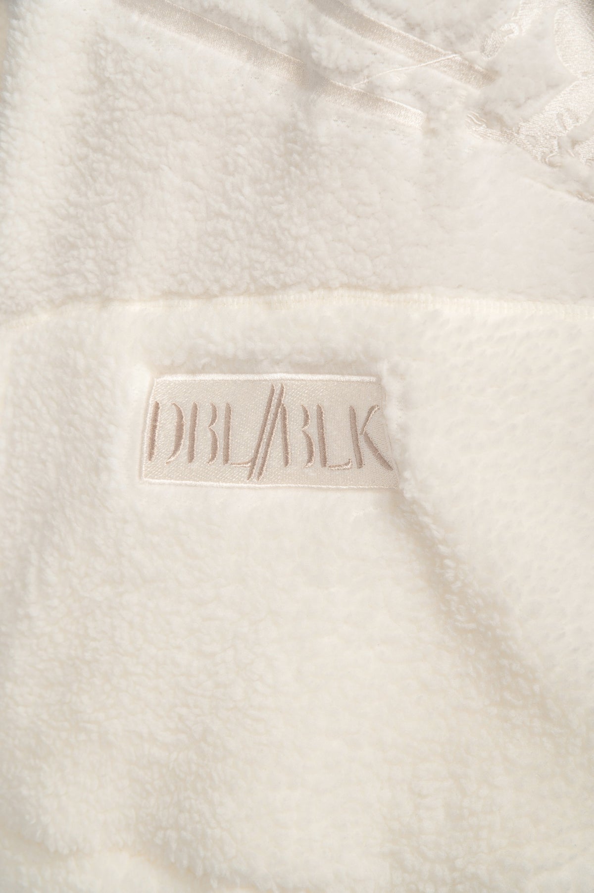 Double Black sherpa hoodie in white DBL/BLK logo