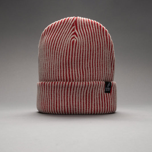 Double Black Red Striped Beanie