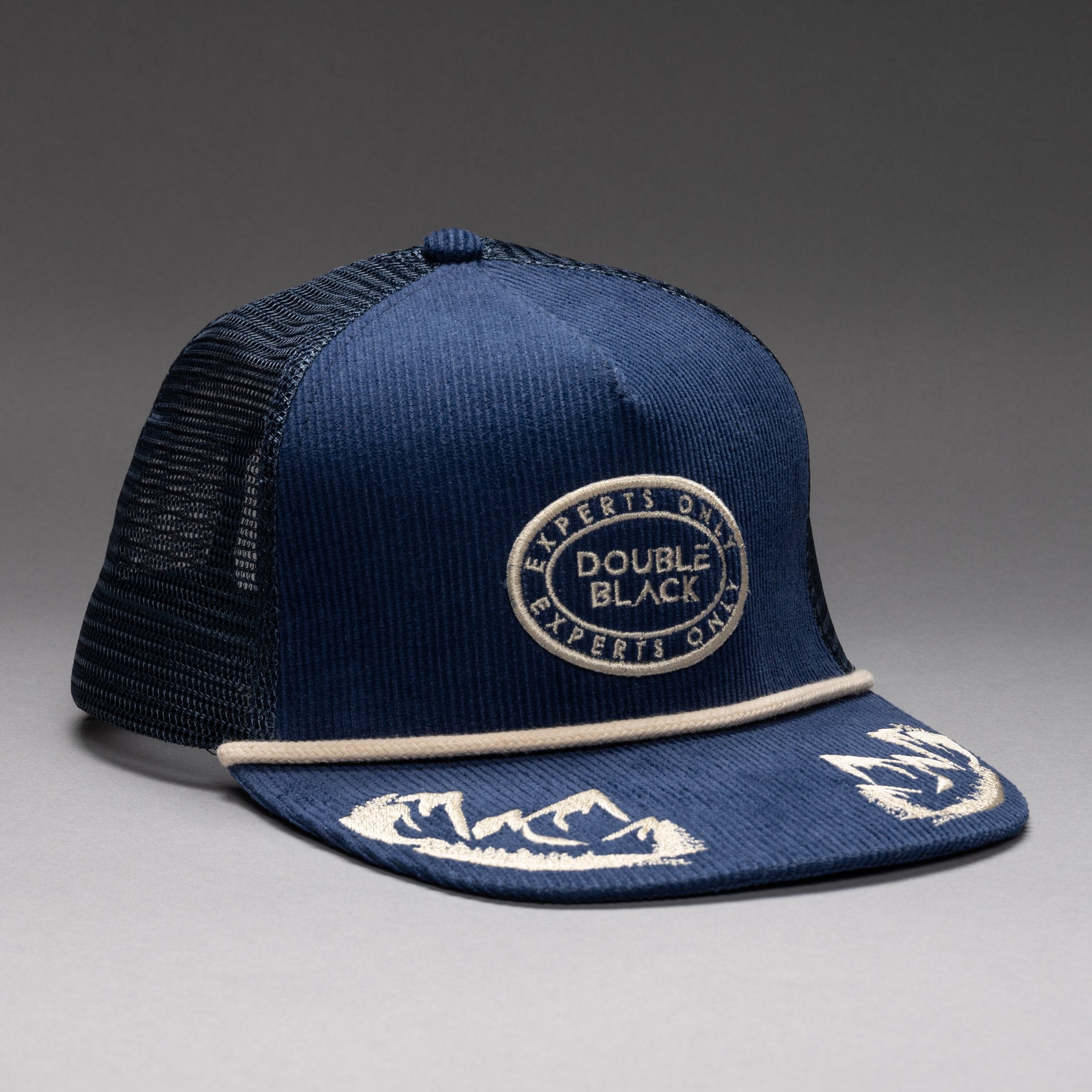 Double Black Corduroy Trucker Hat in Navy 