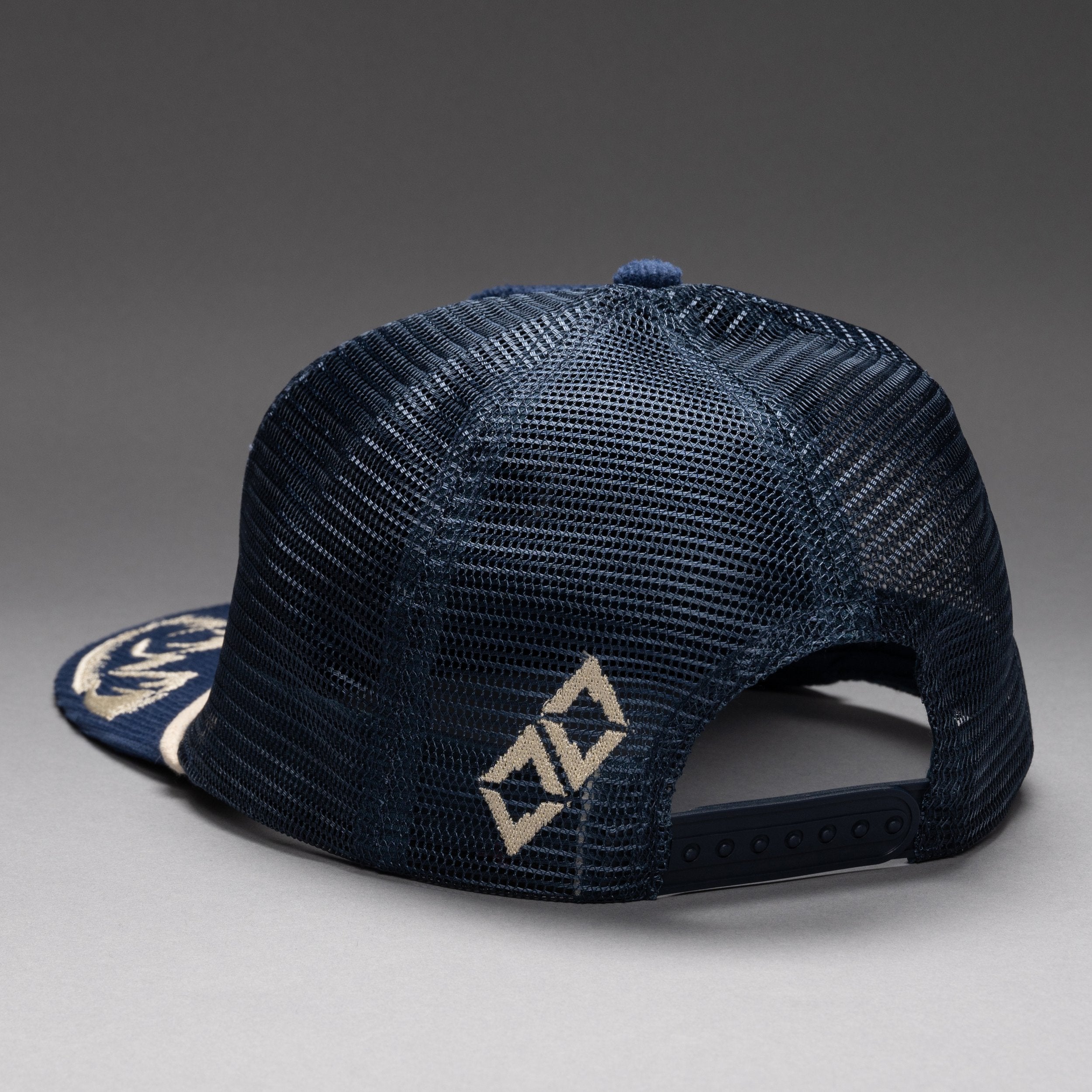 Double Black Corduroy Trucker Hat in Navy back view