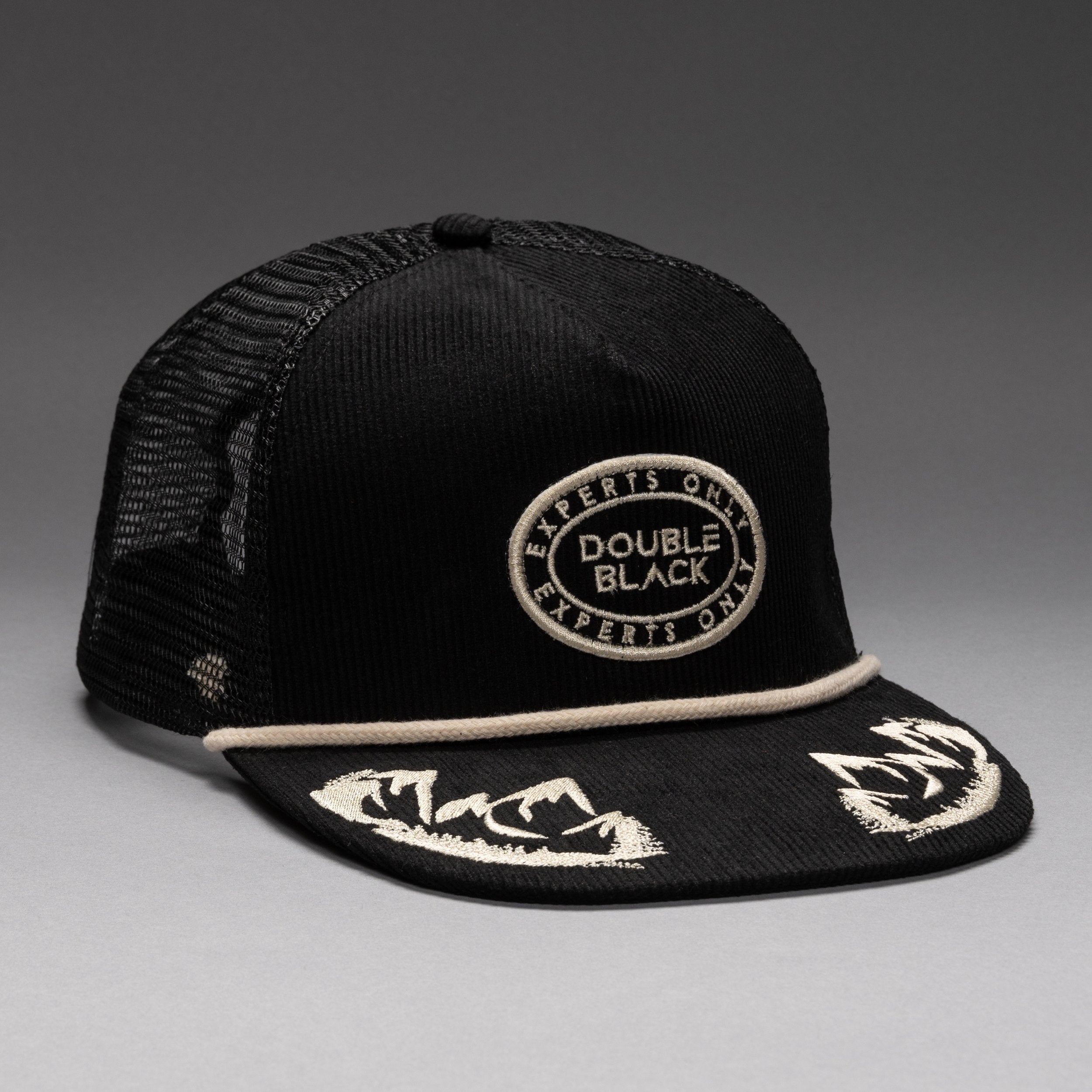 Double Black Corduroy Trucker Hat in Black