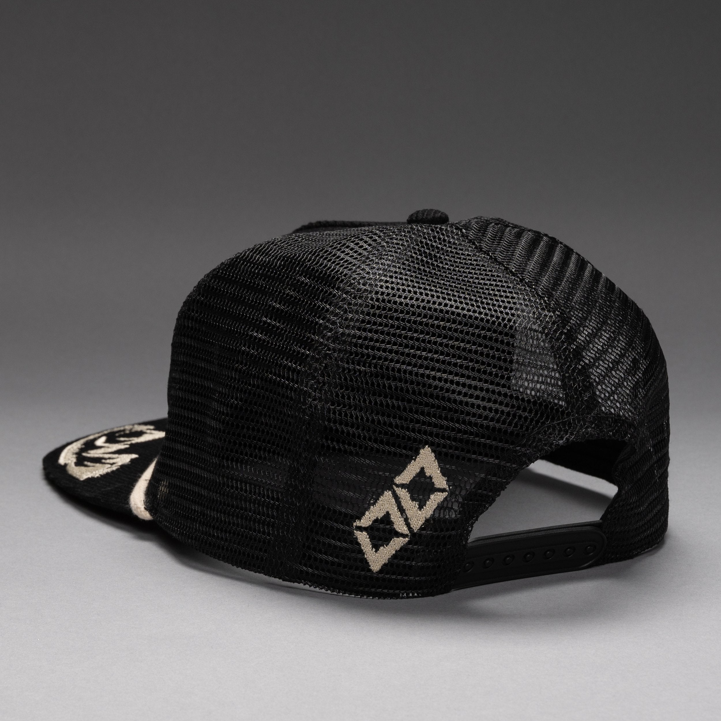 Double Black Corduroy Trucker Hat in Black back view