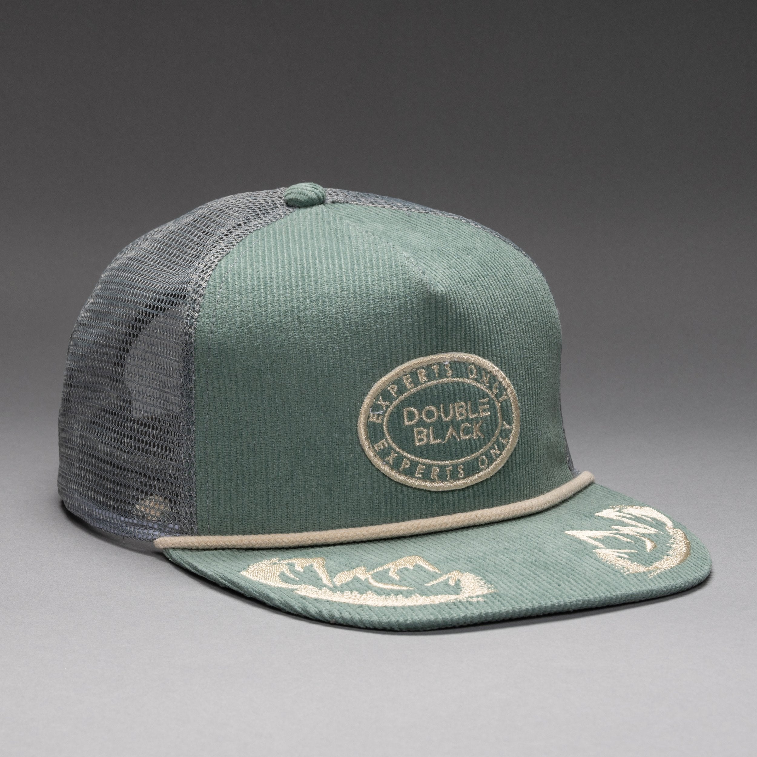 Double Black Corduroy Trucker Hat in Sage 