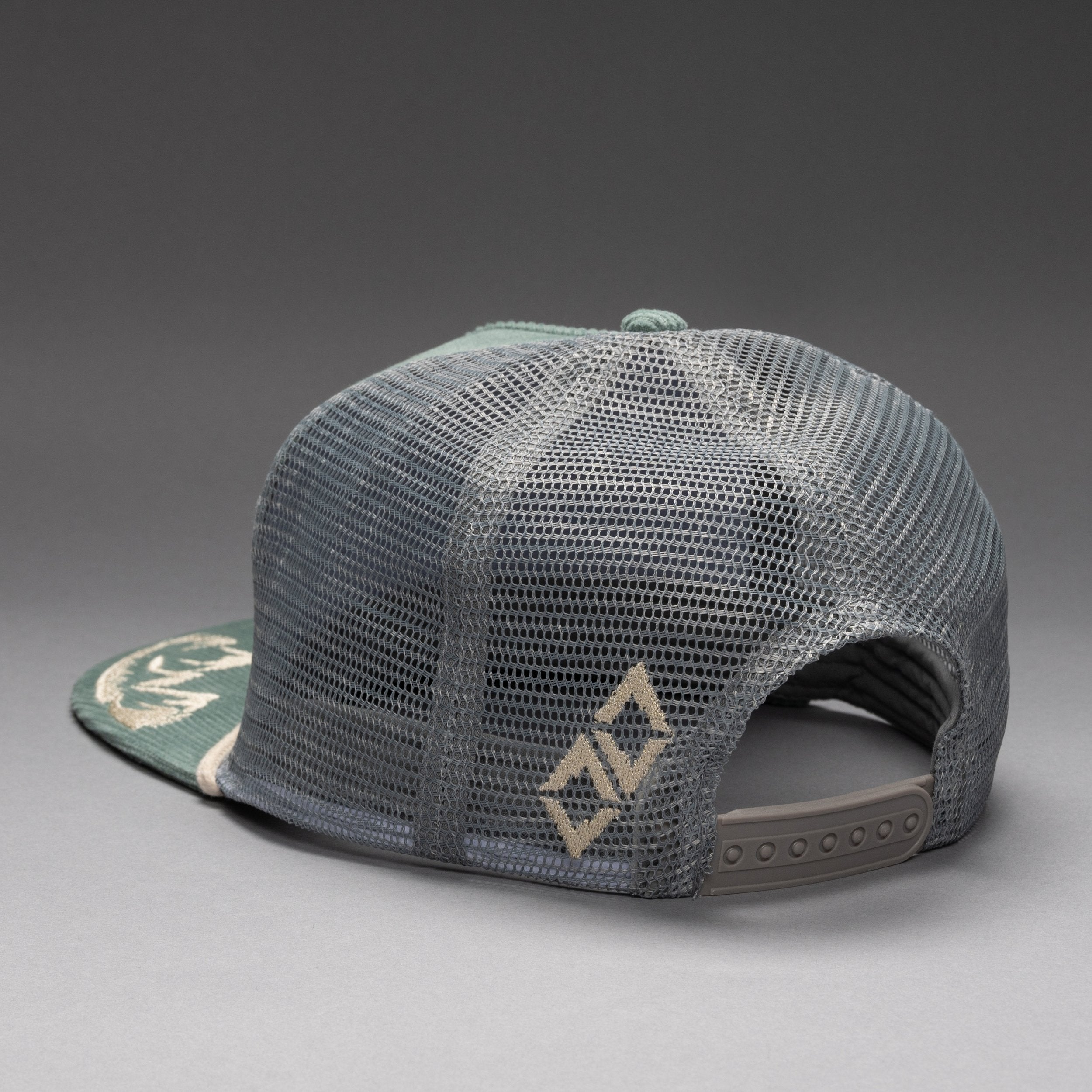 Double Black Corduroy Trucker Hat in Salmon back view